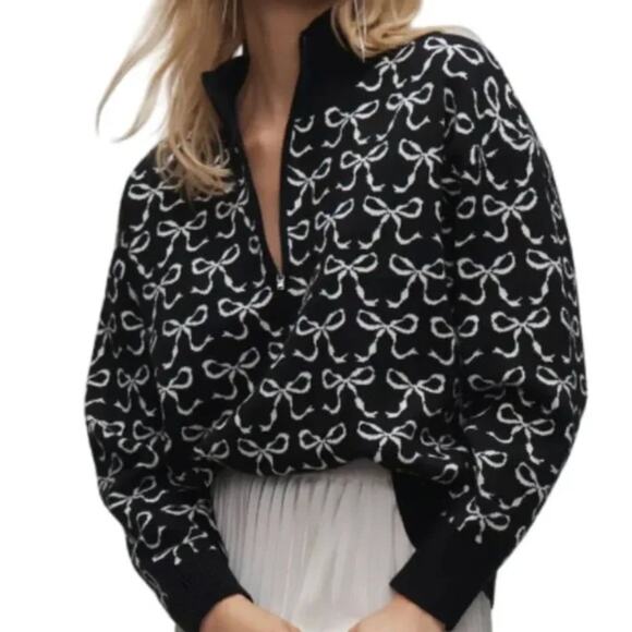 Anthropologie maeve black bow half zip sweater - Picture 3 of 4